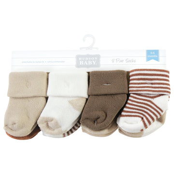 Hudson Baby Unisex Baby Cotton Rich Newborn And Terry Socks, Neutral Brown, 0-6 Months