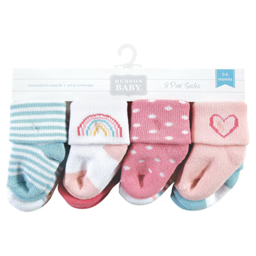 Hudson Baby Unisex Baby Cotton Rich Newborn And Terry Socks, Modern Rainbow, 6-12 Months