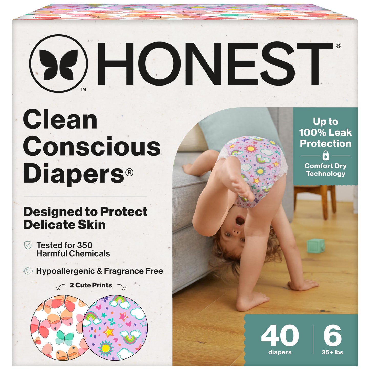 The Honest Company Clean Conscious Diapers for Sensitive Skin | Up to 100% Leakproof | Hypoallergenic, Fragrance Free | Girl Pri