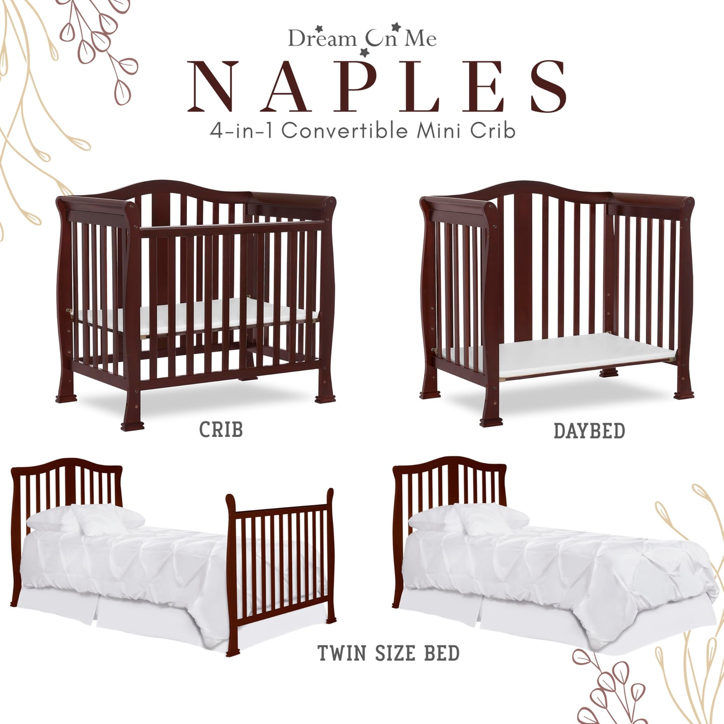 Dream On Me Addison 4-In-1 Convertible Mini Crib In Espresso, Greenguard Gold Certified, Non-Toxic Finishes, Built Of New Zealan