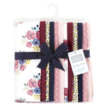 Hudson Baby Unisex Baby Cotton Flannel Burp Cloths Bundle, Blush Navy Floral, One Size