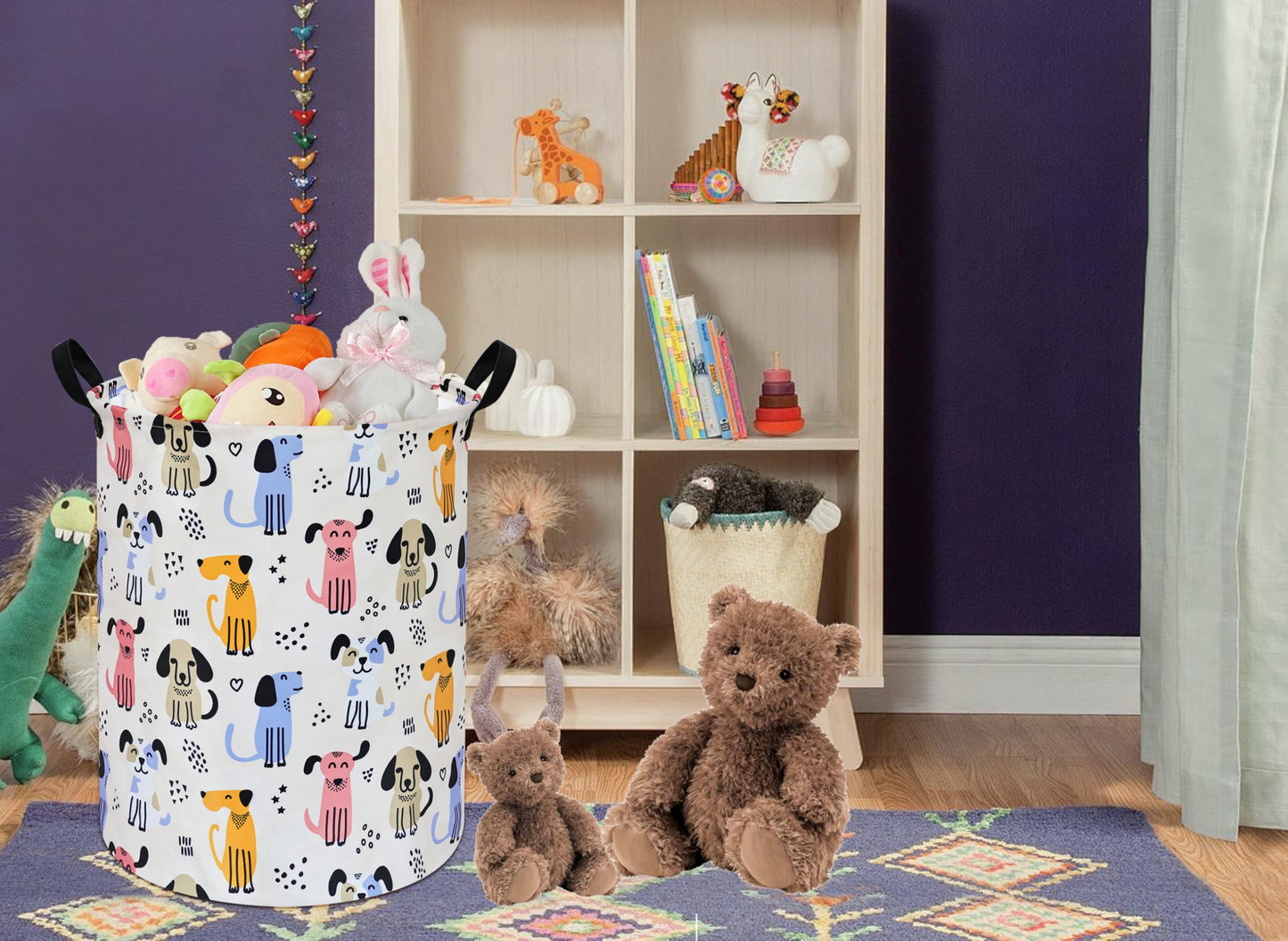 Duyiy Round Dog Pattern Laundry Hamper Laundry Basket Storage Basket Organizer Hamper Storage Bins For Clothes Toys Box Nursery