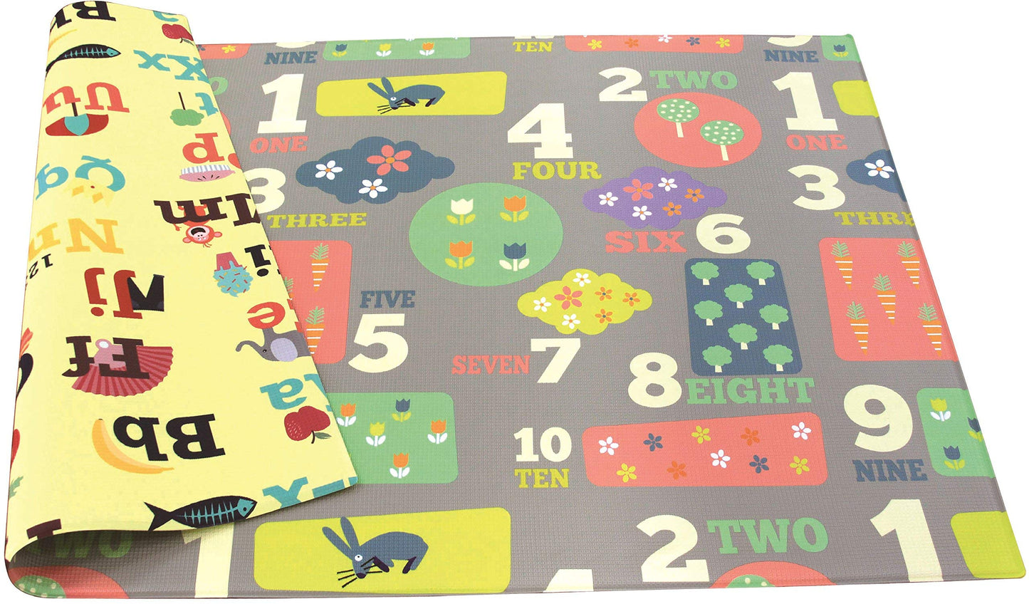 Baby Care Play Mat (Large, Playful - Letters and Numbers) 82 x 55 Original One-Piece Reversible Rollable Waterproof Play Mat