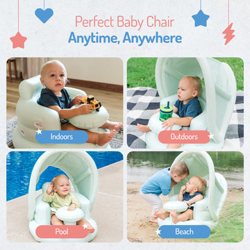 Inflatable Baby Seat For 3-36 Months W/Built-In Pump & Detachable Canopy, Sit Me Up Floor Seat For Baby W/Safety Straps, Inflata