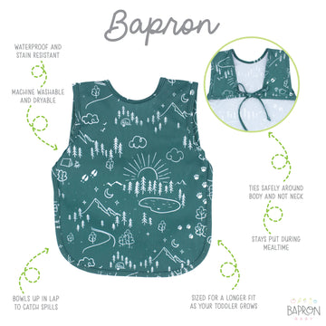 Bapronbaby Pine Forest Bapron - No Neck Tie Safer Bib For Baby & Toddler - Soft Waterproof Stain Resistant - Machine Washable -