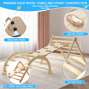 Pikler Triangle Set For Baby Climbing Toy Indoor Playground For Kid | Montessori Learning Toy With Arch, Ramp, And Climbing Tria