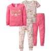 Gerberbaby Girlstoddler Snug Fit 4-Piece Pajama Setpink Rose5T