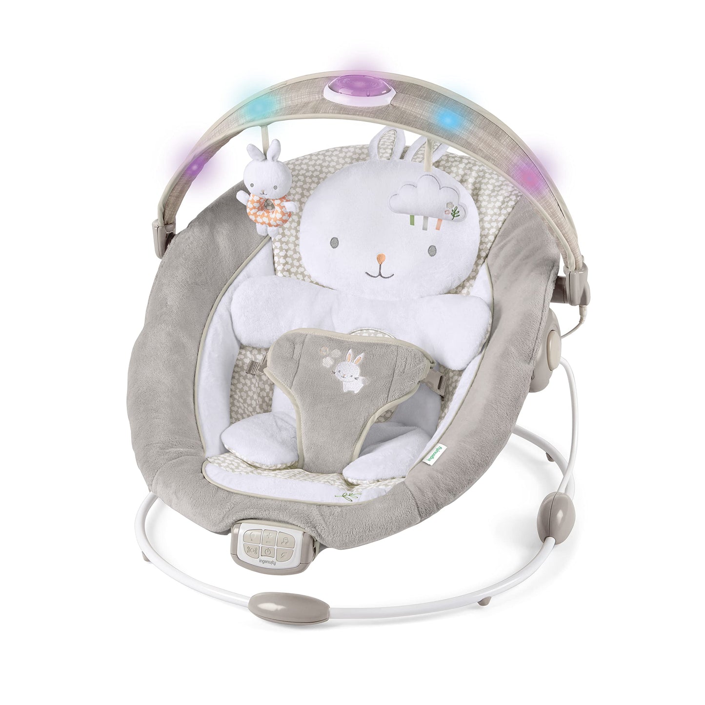 Ingenuity Inlighten Baby Bouncer Infant Seat With Light Up -Toy Bar, Vibrations, Tummy Time Pillow & Sounds, 0-6 Months Up To 20