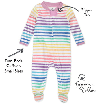 Honestbaby Baby Girls Play Footed Pajamas One-Piece Jumpsuit Zip-Front Pjs 100% Organic Cotton For And Toddler Sleepers, Rainbow