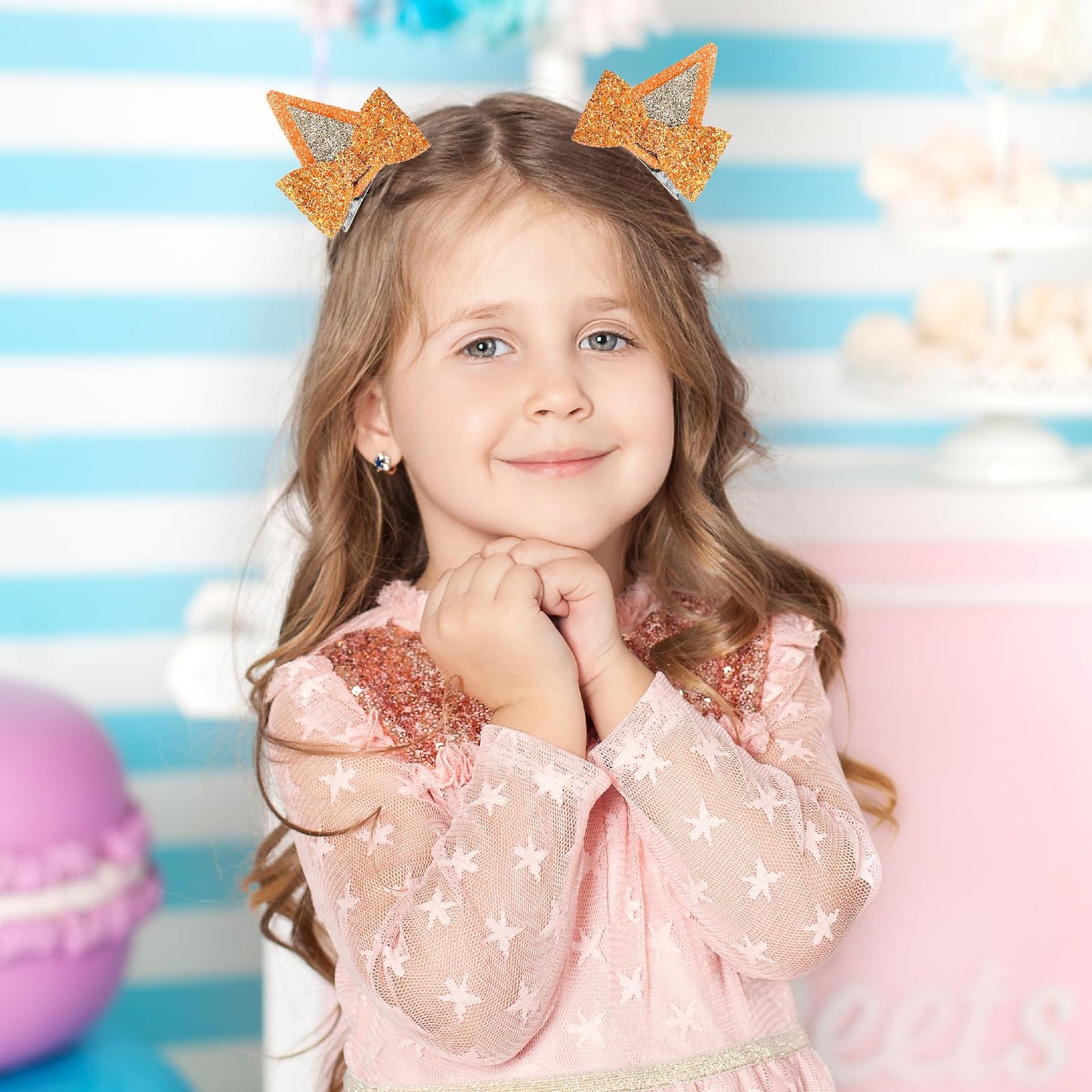 Lusofie Blue Ears Hair Clip, Glitter Ears For Kids Bow Hair Barrettes, Birthday Decorations, Halloween Costume, Cosplay Accessor