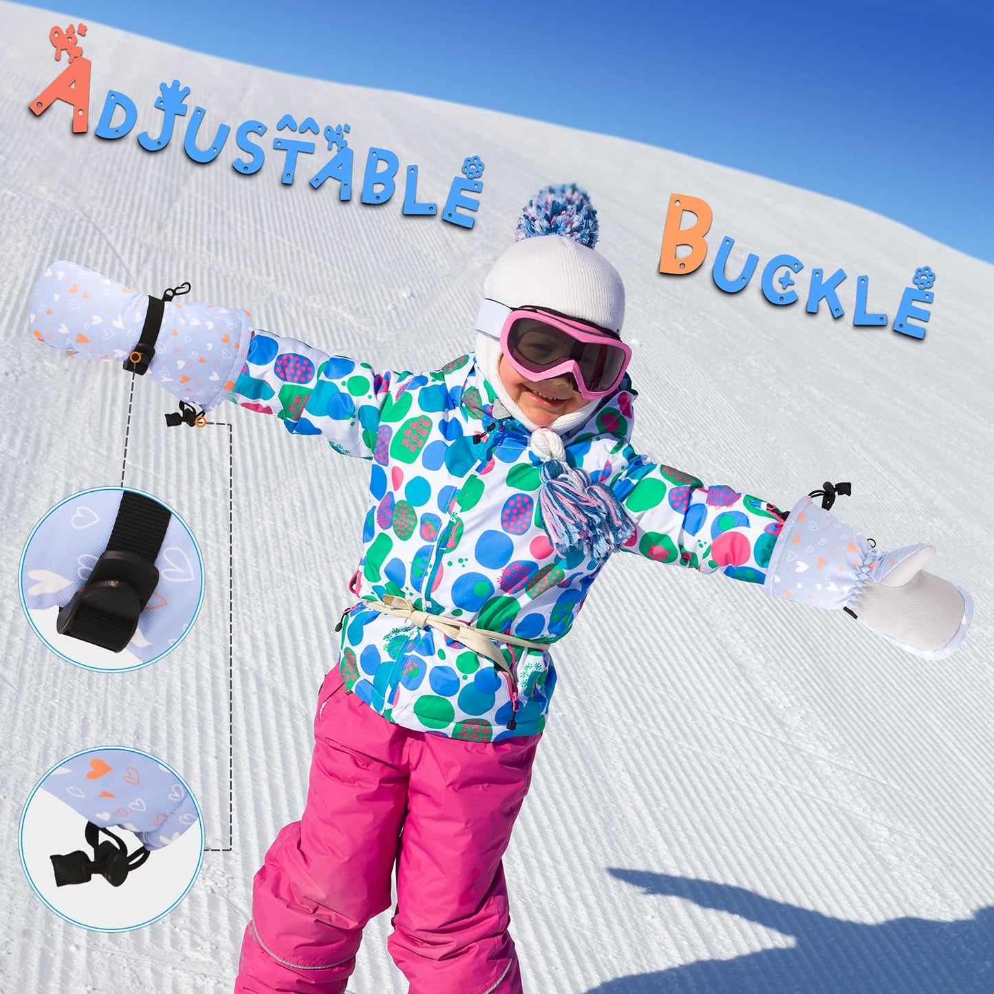 Bavst Winter Kids Waterproof Gloves For Boys Girls Snow Ski Toddler Baby Mittens Outdoor For Infant Teens 1-5T (N-Grey Love, M(2