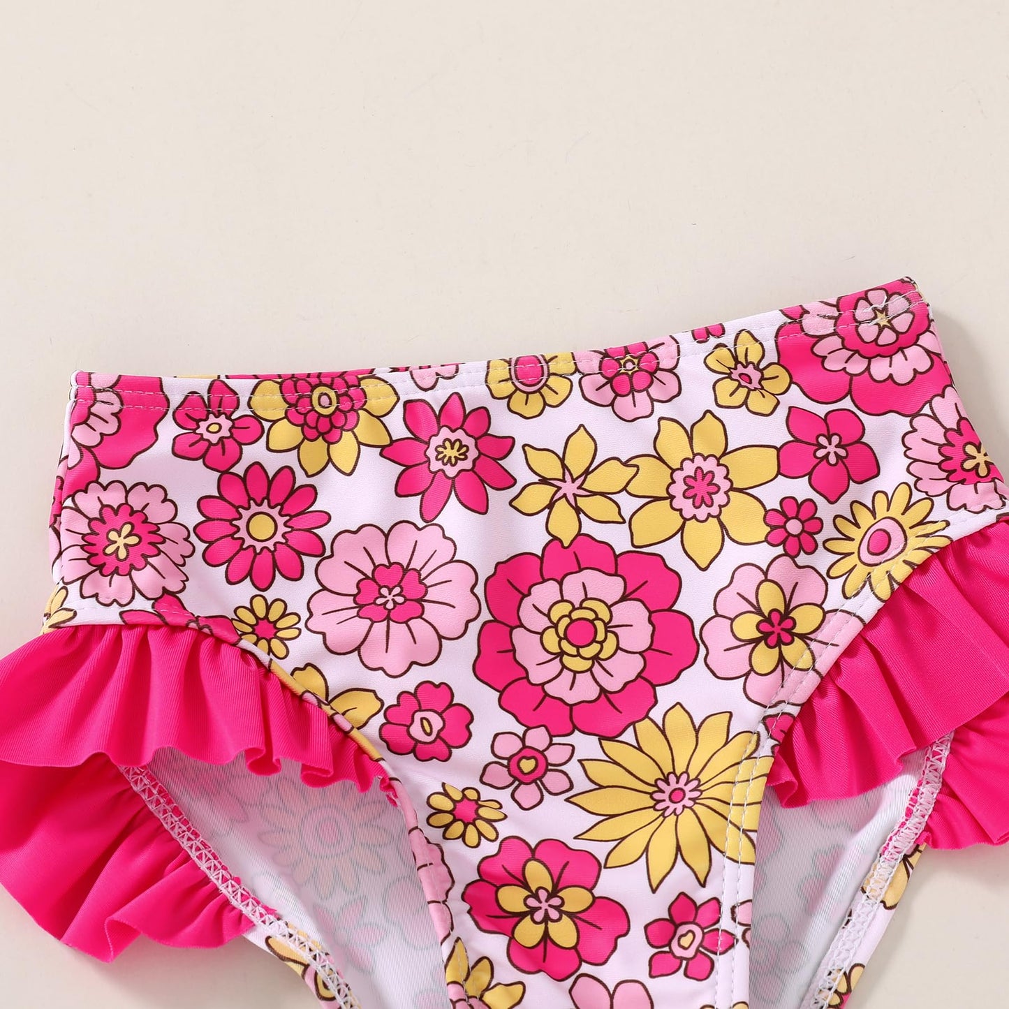 Younger Tree Toddler Girls Two Pieces Swimsuit Color Block Stripe Swimwear Summer Beach Bathing Suit 18M-5T(Roseo#Flower 12-18 M