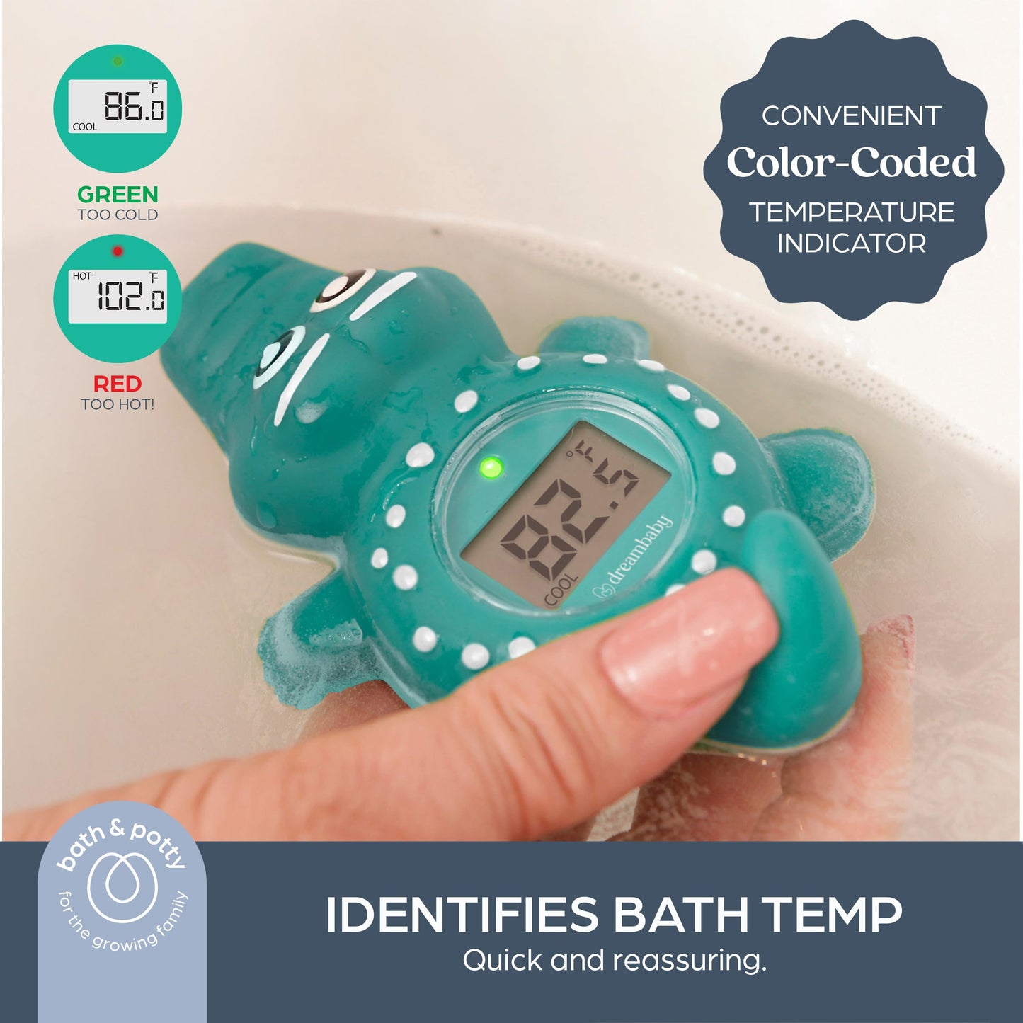 Dreambaby Floating Crocodile Bath Thermometer - Water Temperature Monitoring For Newborns, Infants, Toddlers - Rubber Croc Toy W