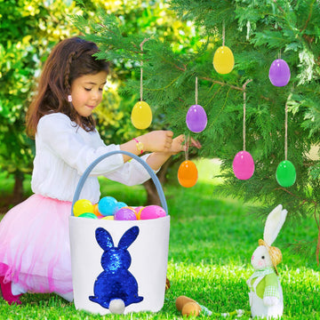 Poptrend Easter Basket Bags,Easter Eggs/Gift Baskets For Kids,Bunny Tote Bag Bucket For Easter Eggs,Toys, Candy,Gifts (3 Pack Bl