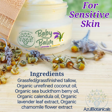 Azulbotanicals Baby Tallow Balm With Lavender Leaf And Chamomile Extract, Whipped Grass Fed/Finished Tallow, With Organic Ingred
