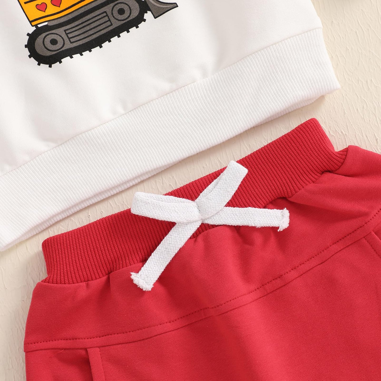 Beqeuewll Baby Boy Valentines Day Outfit Heart Lover Crusher Truck Valentine Sweatshirt Pants Set Toddler Boys Spring Outfits (L