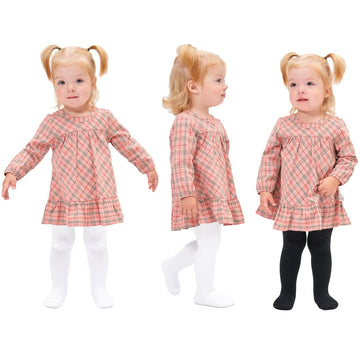 Stelle Toddler Girls Tights Baby Seamless Knit Thick Cotton Leggings Pantyhose(Infants/Kids/Childern)(2 White+1 Black,S)