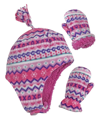 Nice Caps Toddler Baby Winter Hat Mitten Set - Kids Boys Girls Gloves Fleece Sherpa Lined (Fair Isle Print, 4-7 Years)