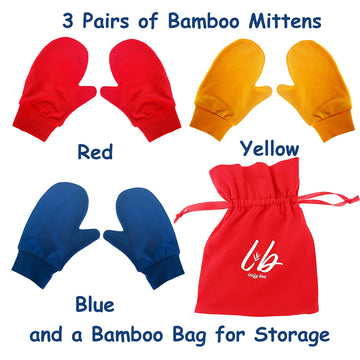 Bamboo Mittens For Eczema, Age 2-3 Kids, Dry Skin, Eczema Gloves, Overnight Moisturizing For Children, 3 Pairs
