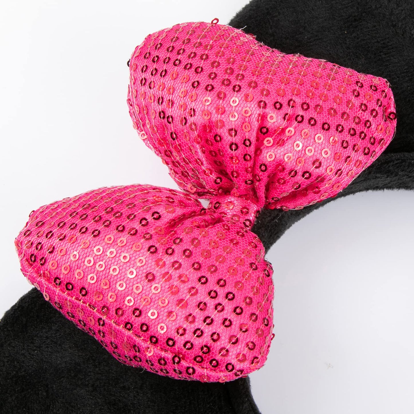 Chuangqi 1Pcs Mouse Ears Shiny Headband With 3D Bow, Hair Band Double-Sided Sequin Bow For Birthday Party Or Amusement Park (3D