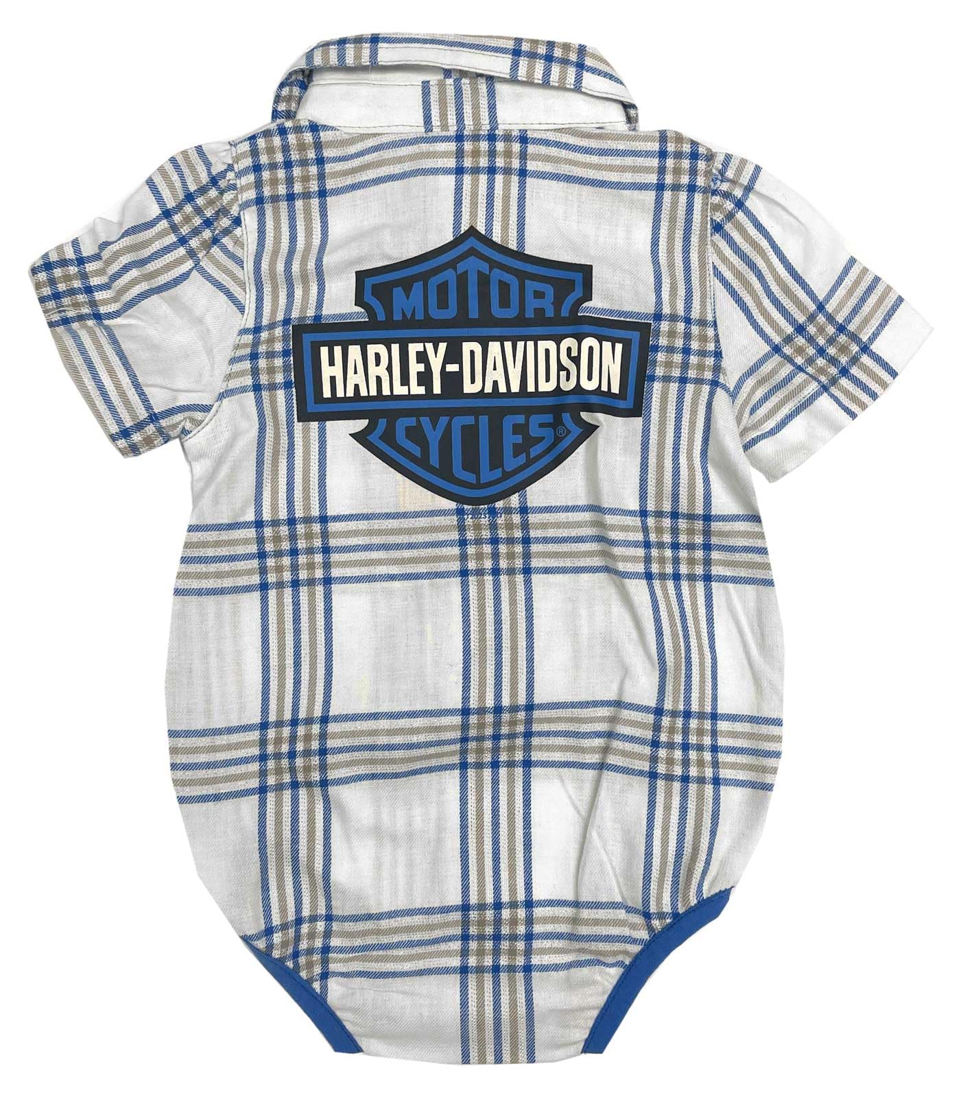 Harley-Davidson Baby Girls' Glittery Infant Plaid Shirt Creeper - White (9/12M)