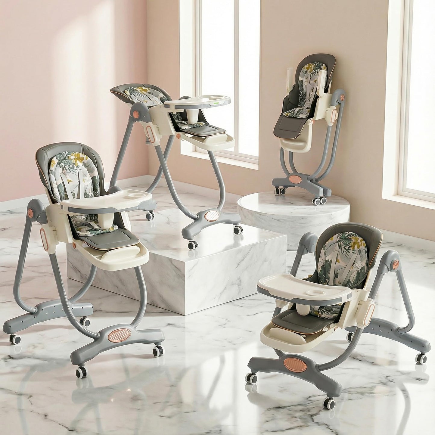 Baybee 3-In-1 Baby High Chair With 4-Level Height Adjustment, Dining, Lounge & Recline Modes, 120-160 Backrest, Adjustable Footr