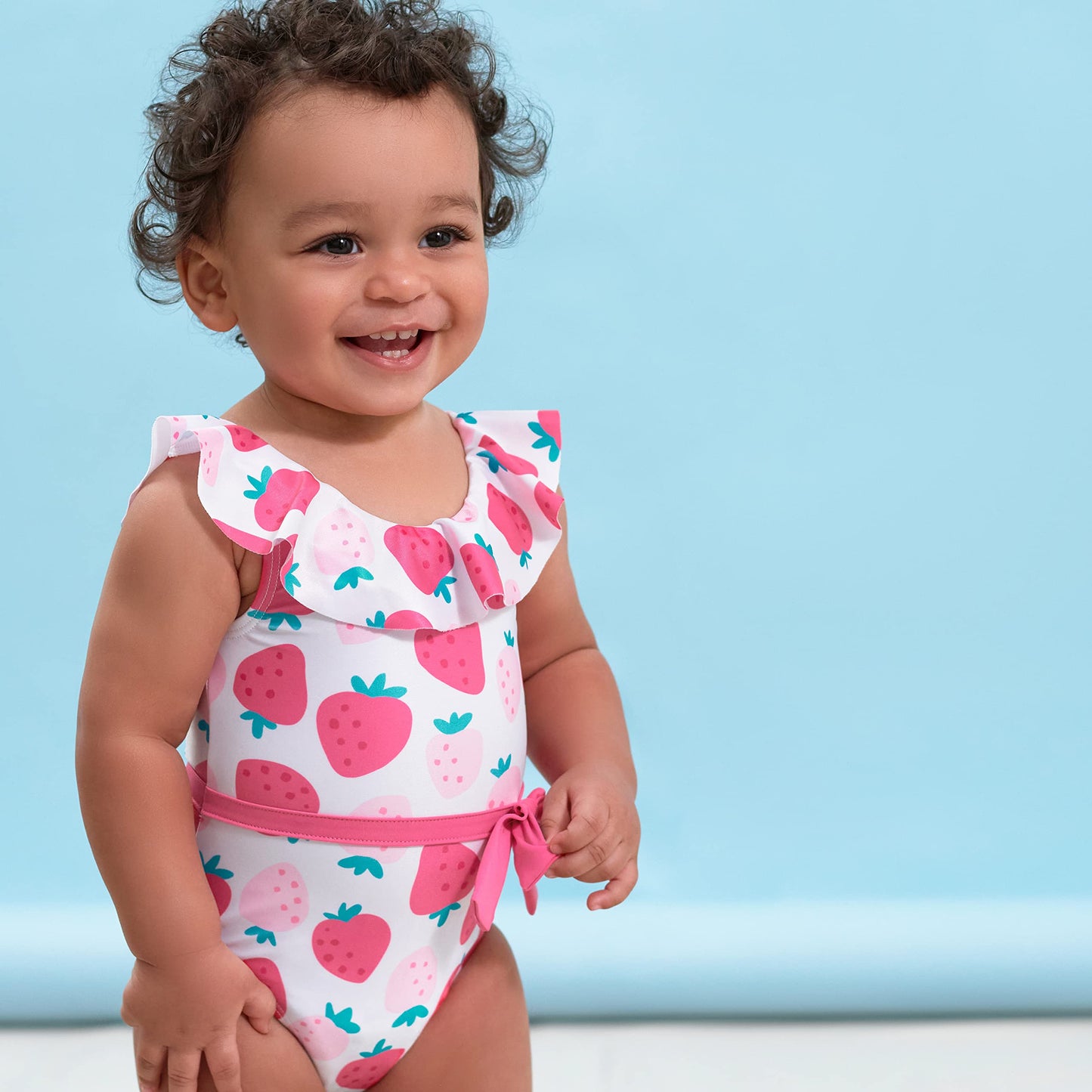 Gerber Girls' One-Piece Swimsuit, Pink Strawberry, 3-6 Months