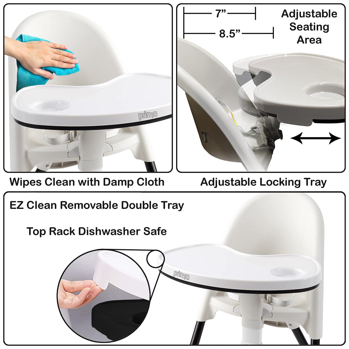 Primo Cozy Tot Deluxe Convertible Folding High Chair & Toddler Chair - Black, Black/White , 14X18X23.6 Inch (Pack Of 1)