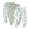 Honestbaby Baby 3-Pack Organic Cotton Footed Harem Pants, Jumbo Leaf Sage, 6-9 Months