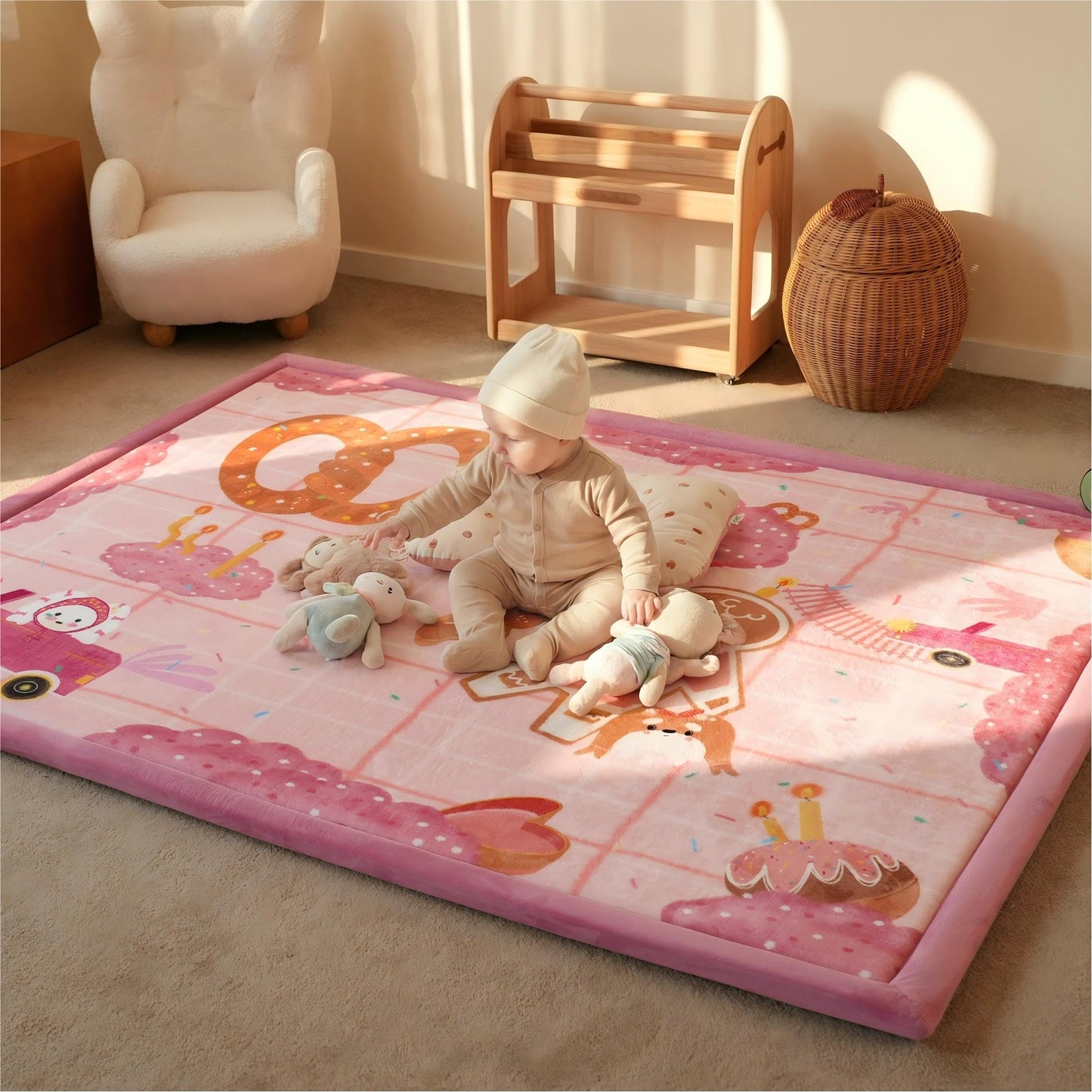 PaPaMat 1.5 Thick Educational Large Baby Floor Play Mat 79x118, Flannel Padded Memory Foam Kids Mat, Non-Slip Plush Playmat for