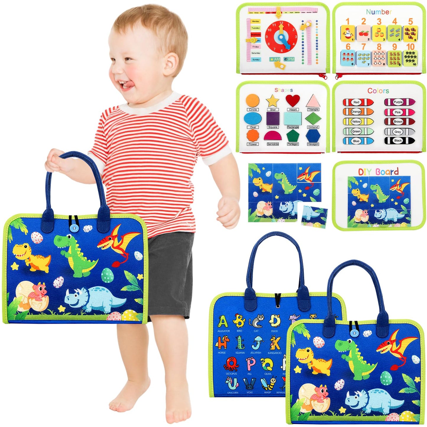 Busy Board, Toddler Busy Book for 1 2 3 4 Year-Old Boys Girls Birthday Gifts - 8 in 1 Preschool Educational Learning Toys with A
