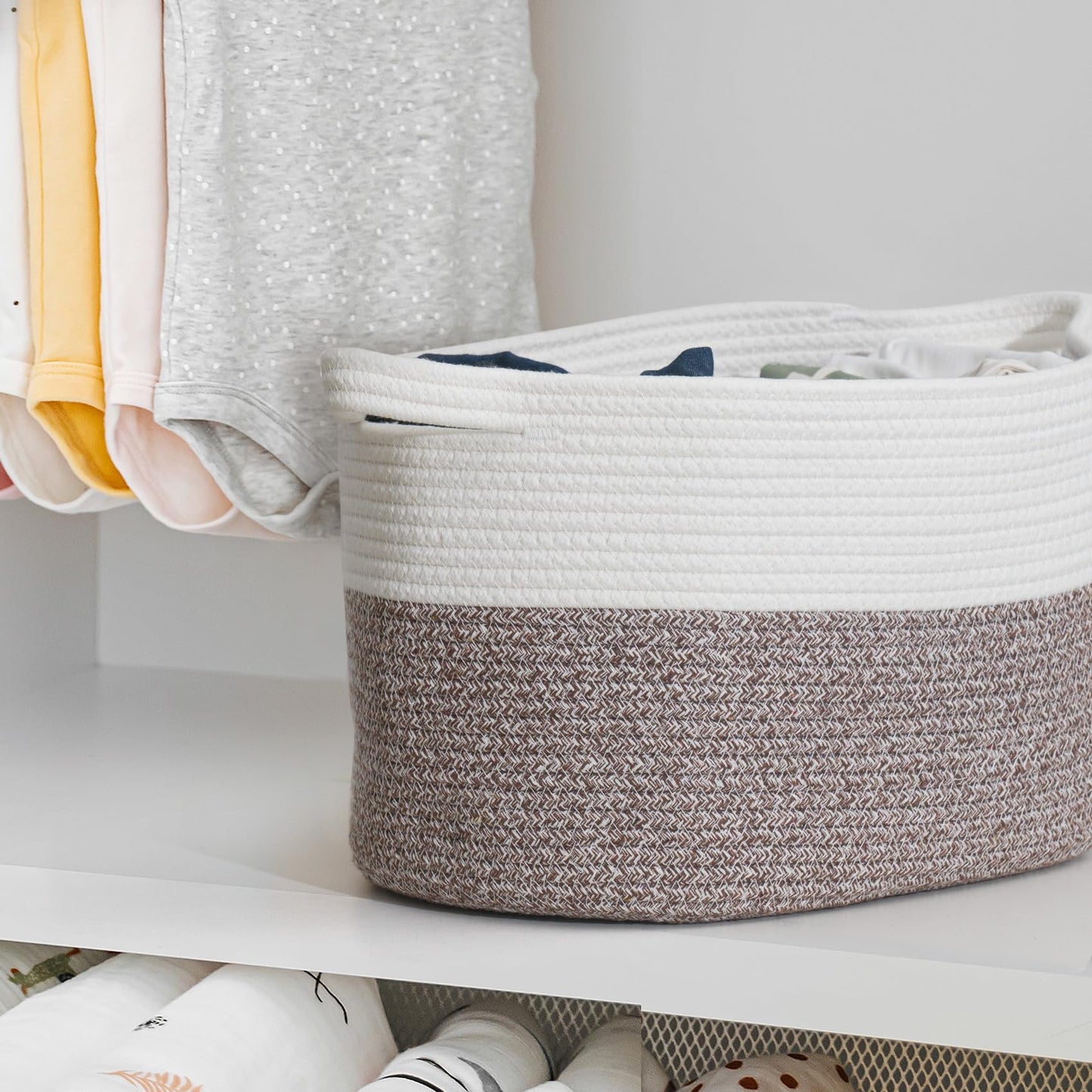 Cotton Rope Woven Toy Baskets Storage Cube, Baby Laundry Basket, Toy Basket, Empty Gift Basket With Handles, Square Storage Bask