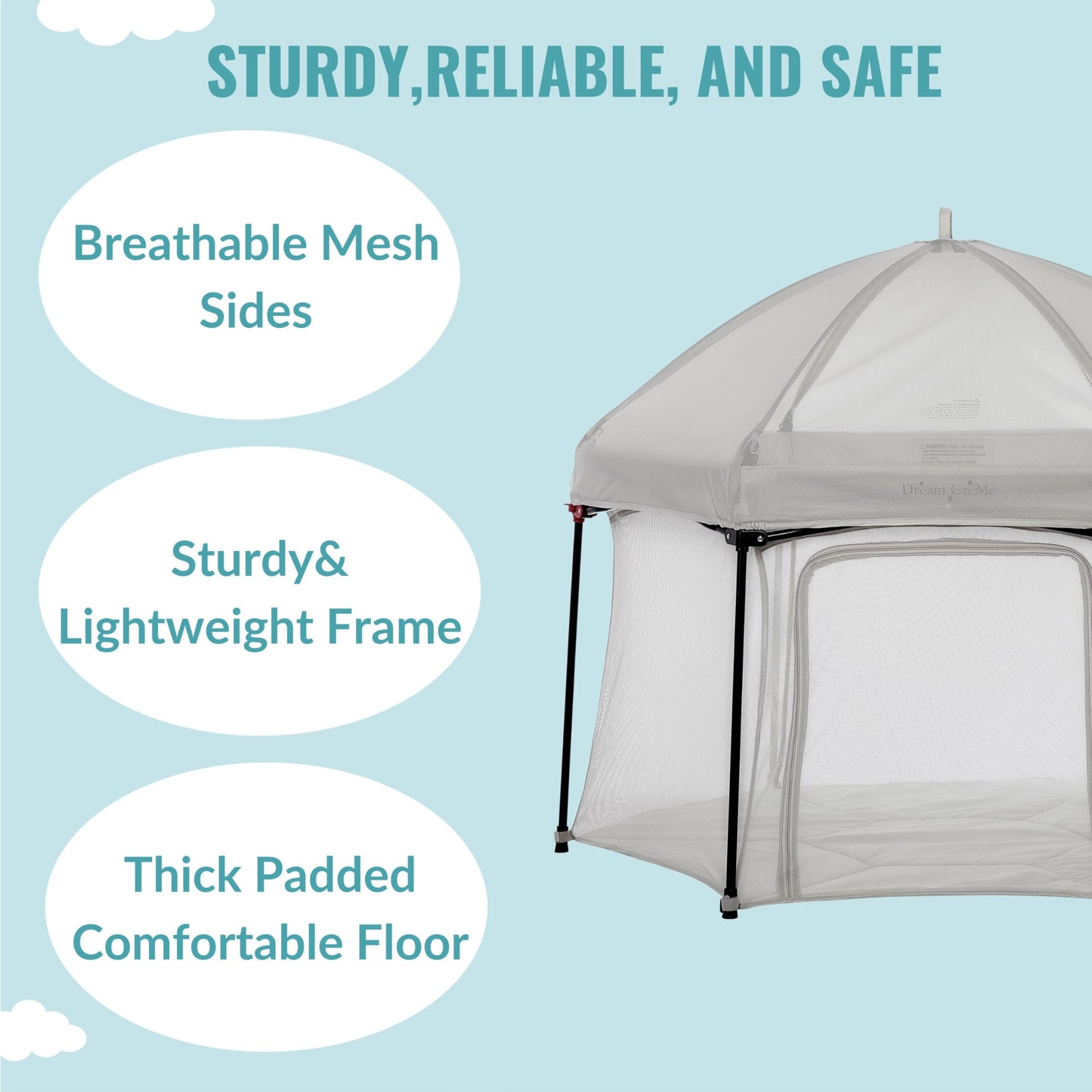 Dream On Me Onyx Playpen Set With Canopy, Baby Playpen, Portable And Lightweight, Playpen For Babies And Toddler, Grey