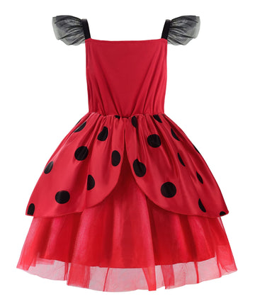 Reliparty Sleeveless Ladybird Dress For Girls With Bag For Kids Dress Up Birthday Halloween Christmas,140