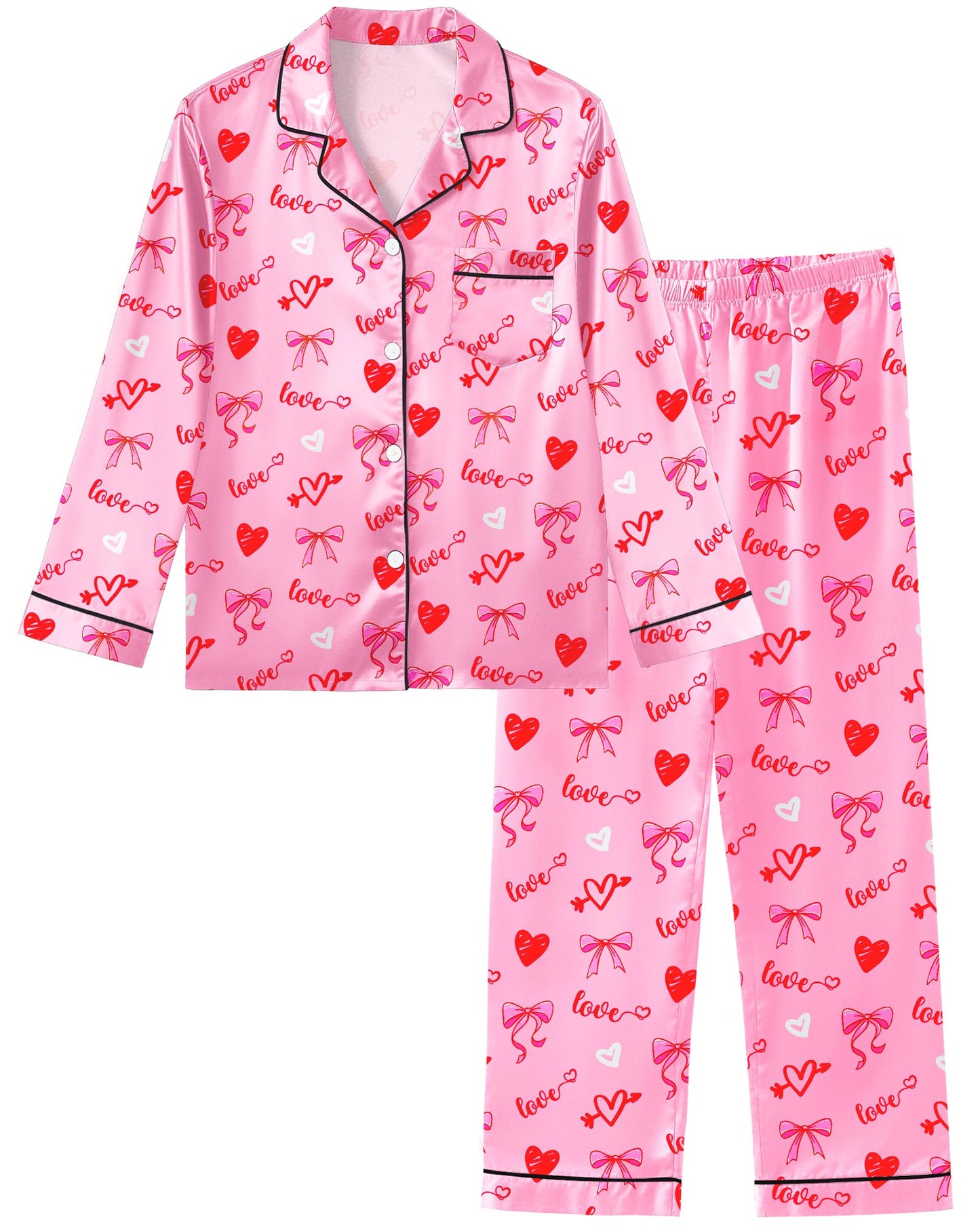 Sylfairy Girls Pajamas Silk PJS Set Satin Sleepwear Long Sleeve Jammies for Kids ButtonDown Nightwear Loungewear 316 Years, Pi