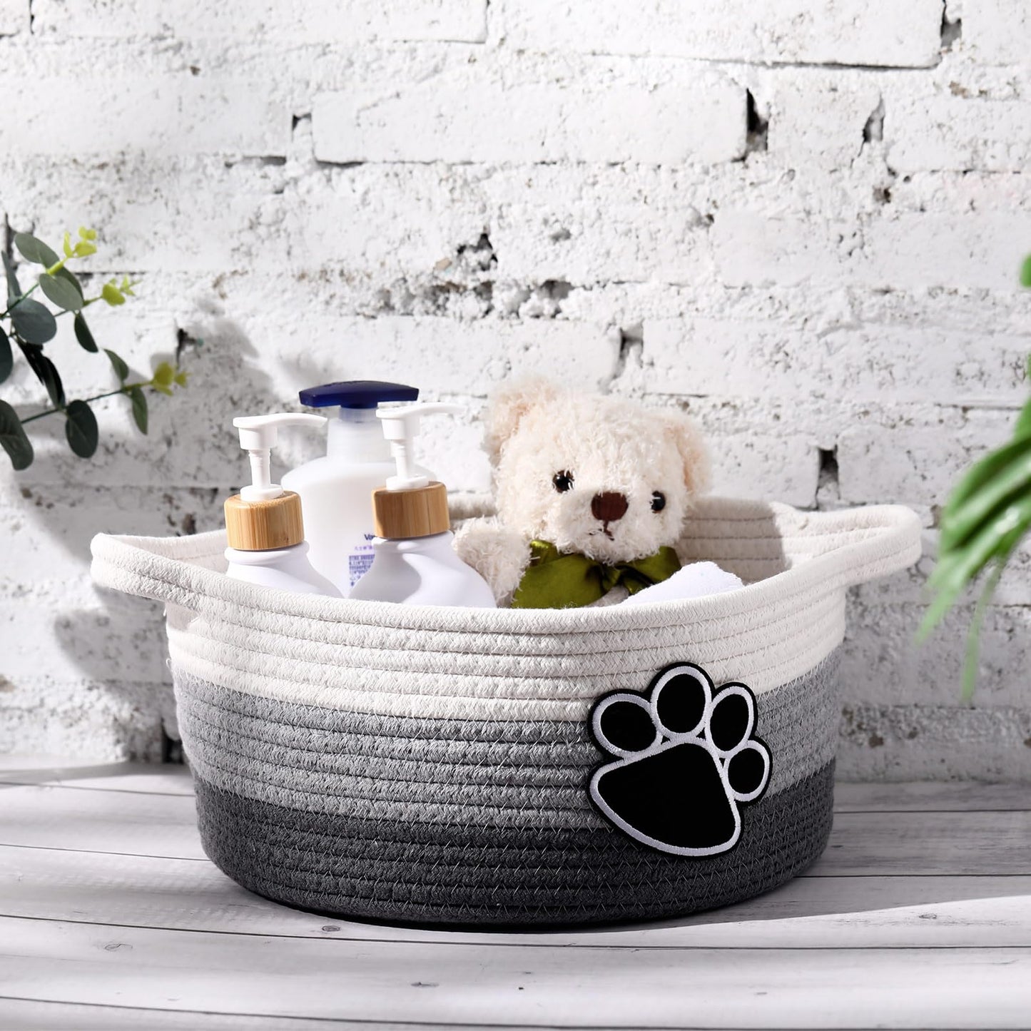 Perthlin Cute Dog Basket Cat Basket Storage With Handles Decorative Basket For Dog Toy Gift 11.8 X 11.81 X 5.91 Inch(Gray)