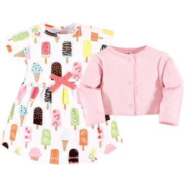 Touched By Nature Baby Girls' Organic Cotton Dress And Cardigan, Popsicle, 0-3 Months
