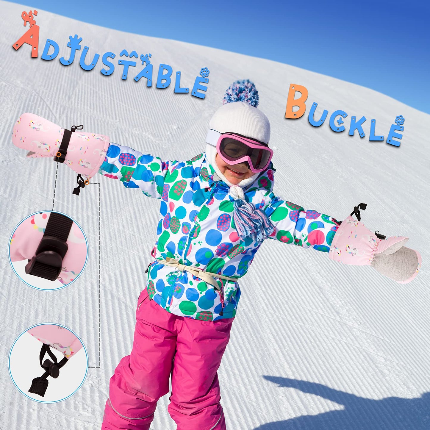 Bavst Winter Kids Waterproof Gloves For Boys Girls Snow Ski Toddler Baby Mittens Outdoor For Infant Teens 1-5T (N-Pink Sea Horse