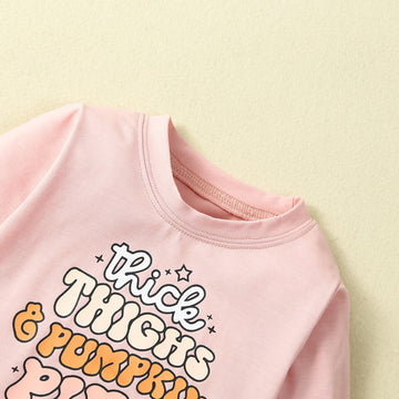 Wybzd Toddler Baby Girl Halloween Outfit Pumpkin Pie Sweatshirt Top Bell-Bottom Pants Sets Thanksgiving Clothes Pink Pumpkin Pie