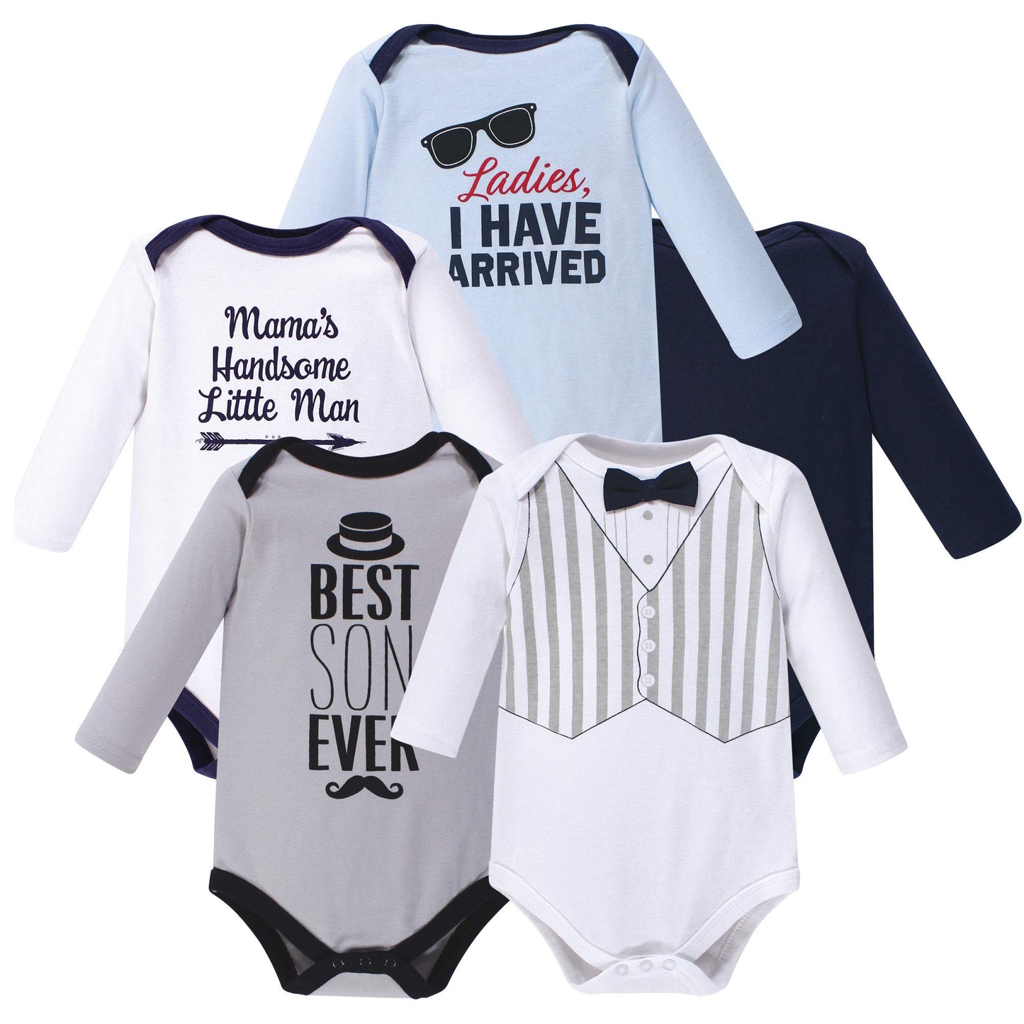 Hudson Baby Unisex Baby Cotton Long-Sleeve Bodysuits, Handsome Little Man, 6-9 Months Us