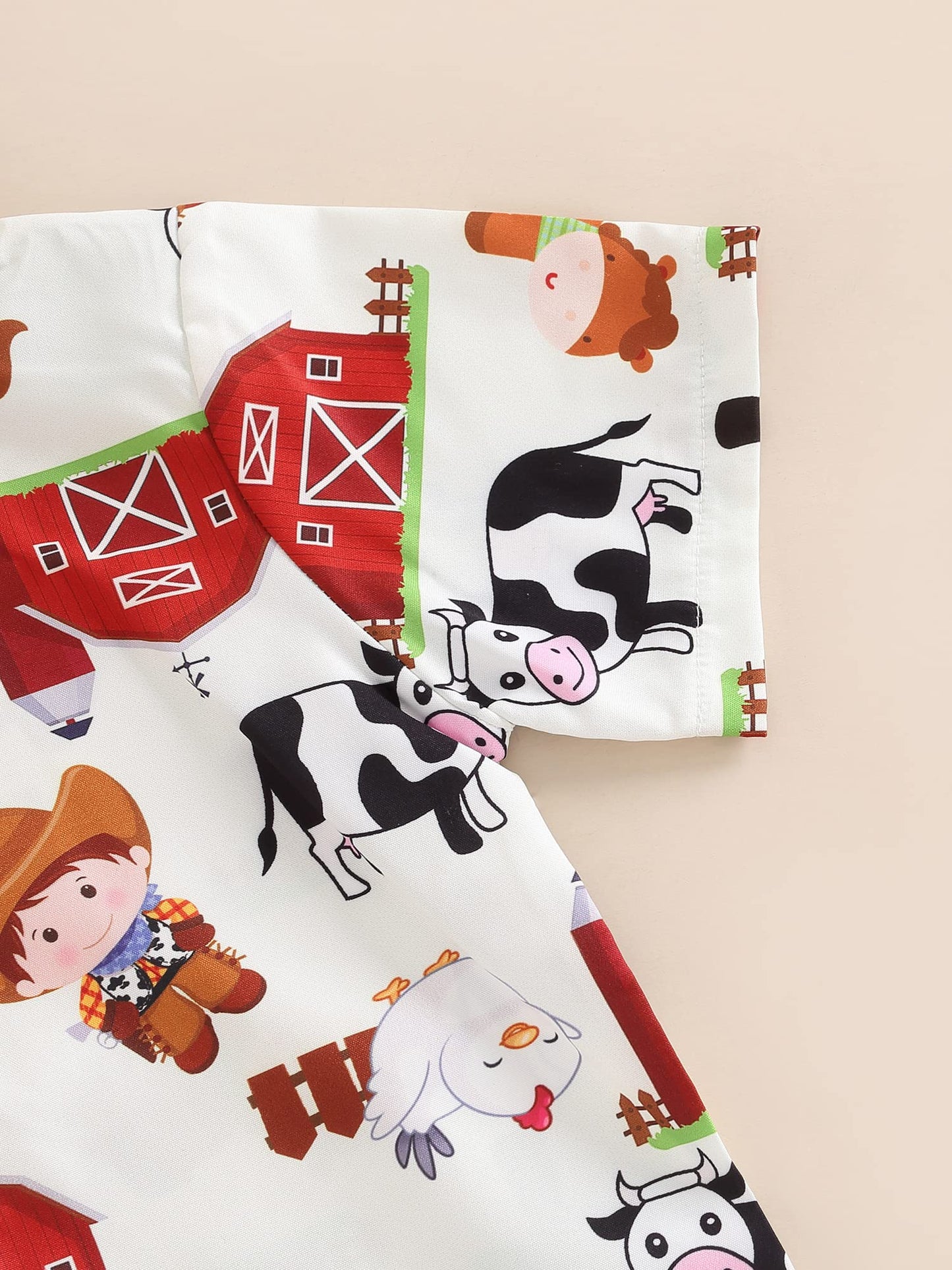 Visgogo Toddler Boys Outfits Farm/Circus Cartoon Animal Print Shirts With Bow Tie Shorts Set (Red Farm, 1-2T)