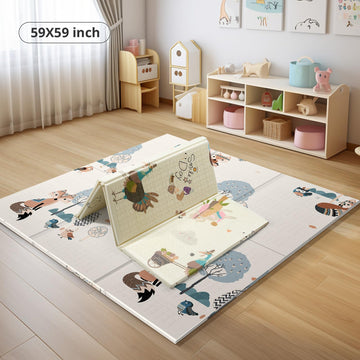 Baby Play Mat, 59' X59 ' Extra Large Foldable Baby Mat For Playtime And Tummy Time, Thick Foam Play Mat For Baby, Waterproof,