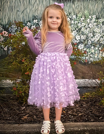 Arshiner Lavender Dress For Girls Velvet Tulle Tutu Long Sleeve Birthday Outfit Butterfly Size 7