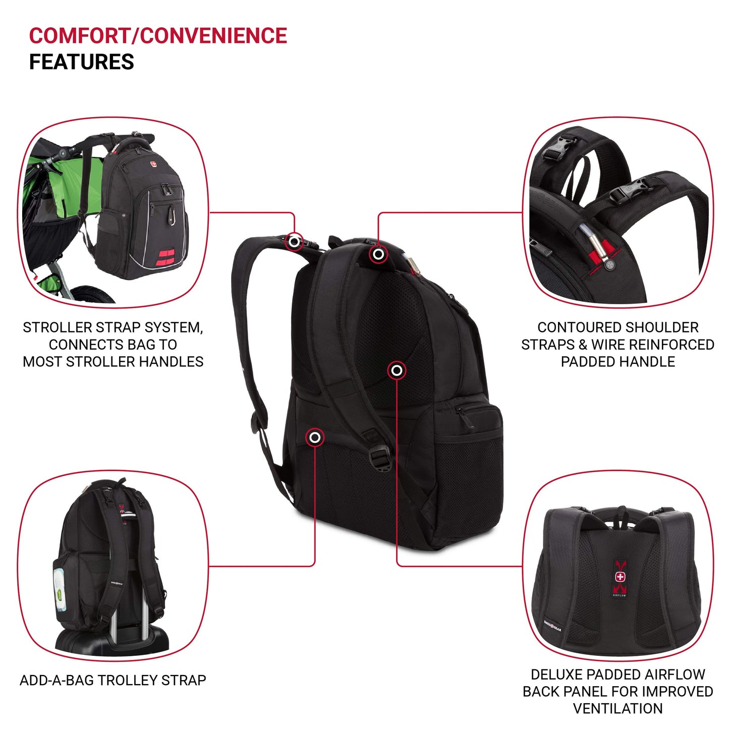 Swissgear Travel Diaper Bag Backpack, Black, 17.5-Inch