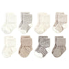 Hudson Baby Unisex Baby Cotton Rich Newborn And Terry Socks, Beige Stripe 8 Pack, 6-12 Months