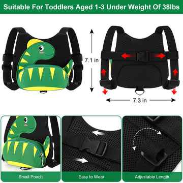 Accmor Toddler Harness Leash + Anti Lost Wrist Link, Cute Dinosaur Kids Harness With Leash, Adorable Child Harness Leash Wristba