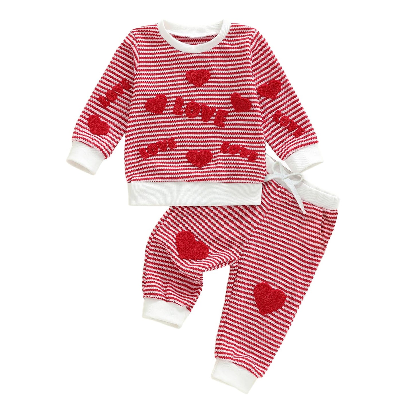 Afunbaby Toddler Baby Girl Valentines Outfit Plaid Letter Embroidery Sweatshirt Heart Jogger Pants Fall Winter Baby Set (Red, 6-