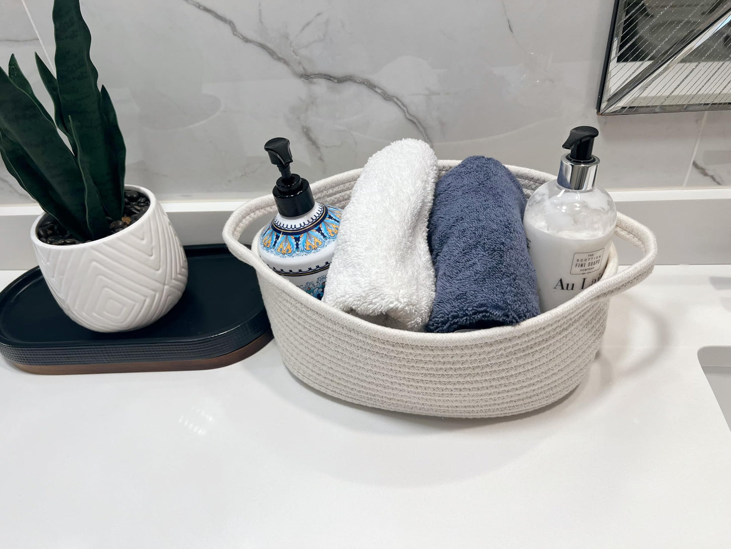 Giftexpress White Woven Basket - 13' X 8' X 5' Cotton Rope Organizing Baskets For Baby Items Or Cat & Dog Toys - Cute Soft Gi