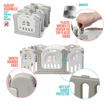 Play22 Foldable Baby Playpen 14 Panel - Kids Safety Activity Play Center - Safety Play Yard Play Pens For Babies - Safety Gates