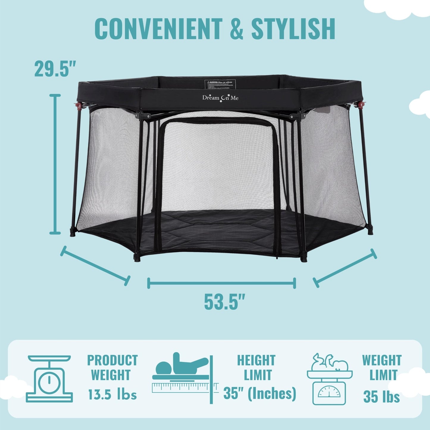 Dream On Me Onyx Playpen In Black, Baby Playpen, Portable And Lightweight, Playpen For Babies And Toddler - Comes With A Comfort